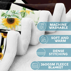 Floral dog bedding display showcasing golden sunflowers and rustic patterned trim.