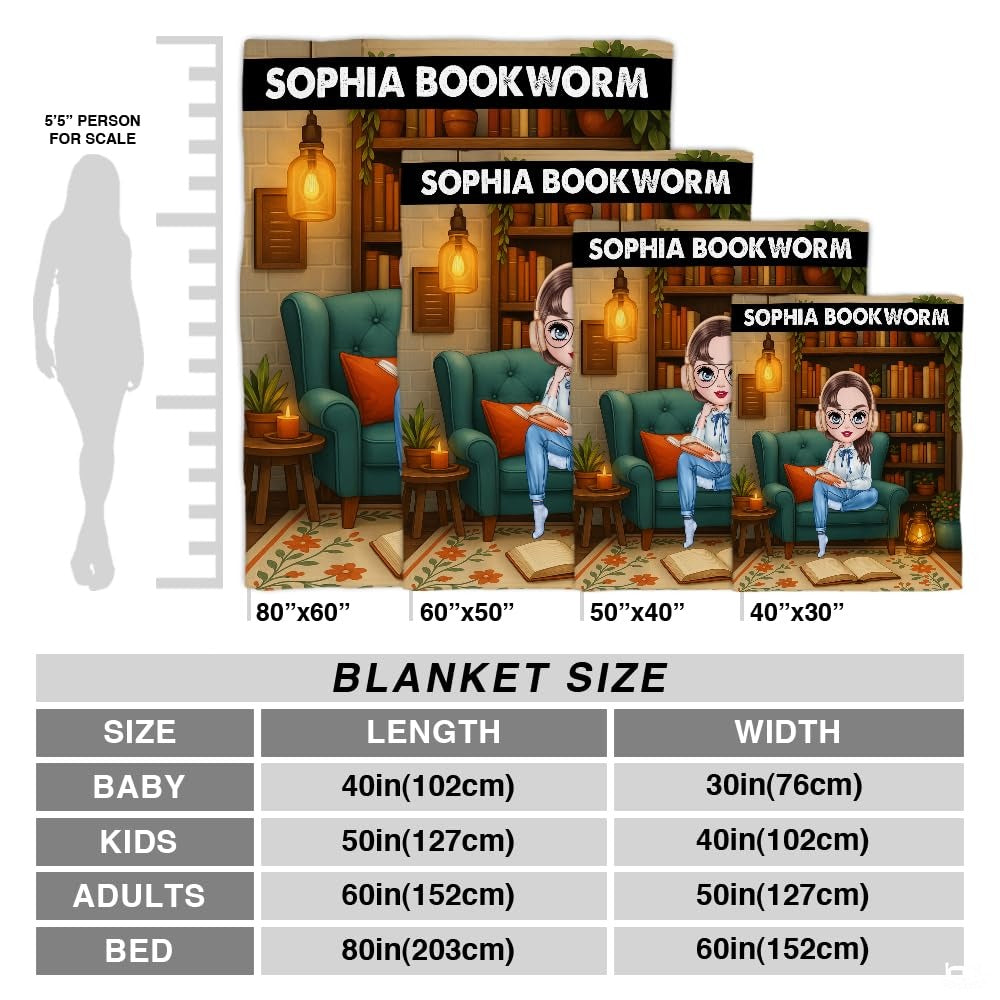 Personalized Cozy Room Sophia Bookworm Reading Girl Blanket - Book