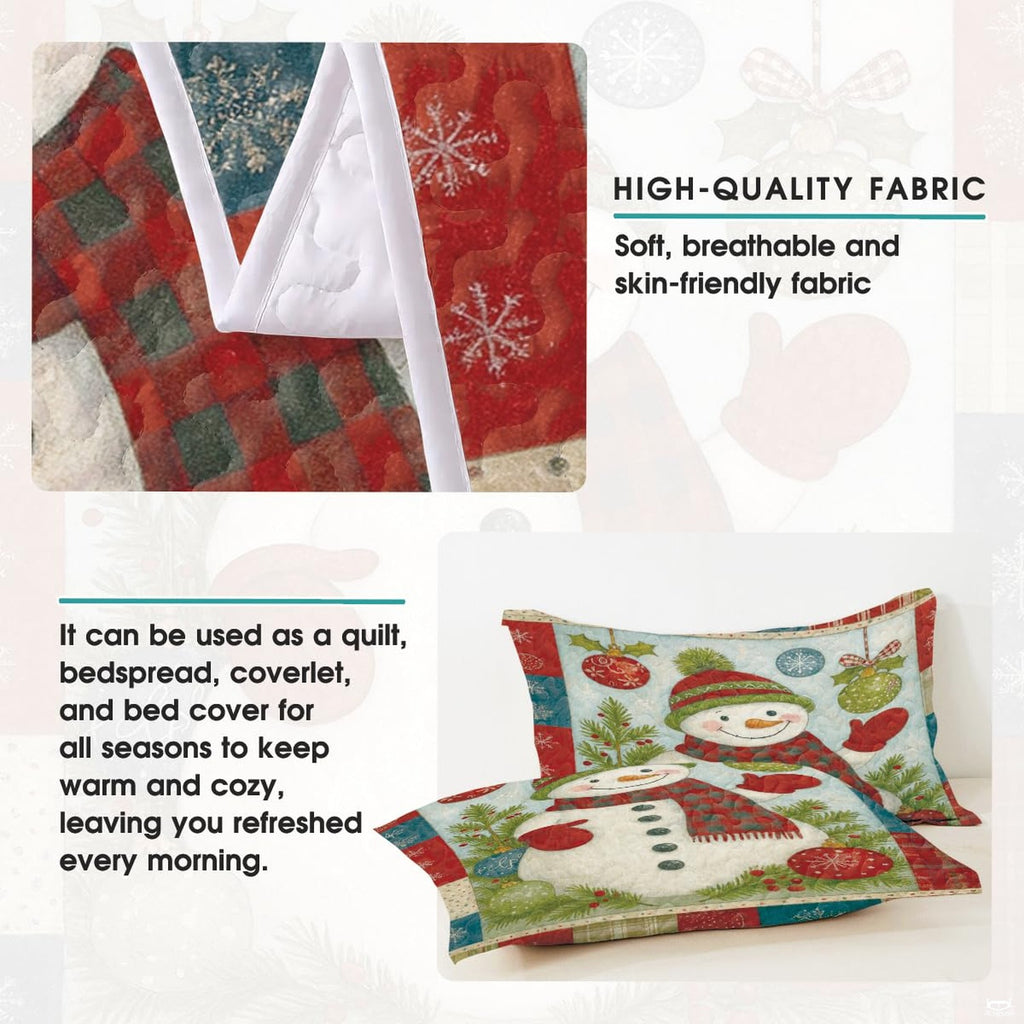 Rustic bedroom styling of holiday bedding set arranged on a wooden bed frame with winter room decor.