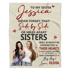 Flat studio display of the sentimental sibling commemorative keepsake design blanket.