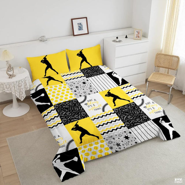 Custom Softball Comforter Set for Girls – Personalized Name & Number Comforters with Pillowcases – Softball Player Room Decor – Twin, Full, Queen, King Sizes – Gift for Teens & Athletes