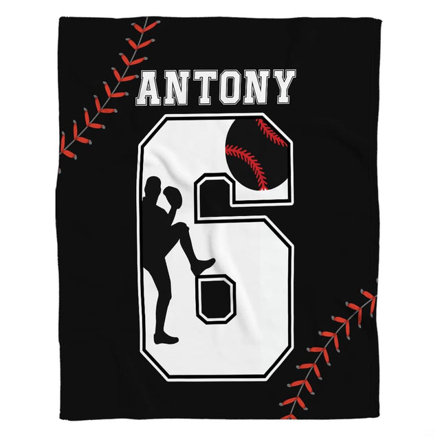 Baseball sports bedding set featuring varsity badge and pitcher silhouette over bold black backdrop.