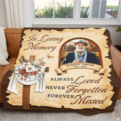 Memorial cross throw blanket styled neatly across a bedroom bed