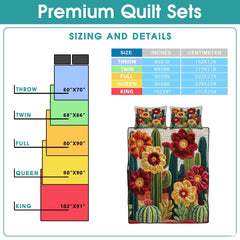 Personalized Vibrant Cactus Flower Quilt Set, Machine Washable