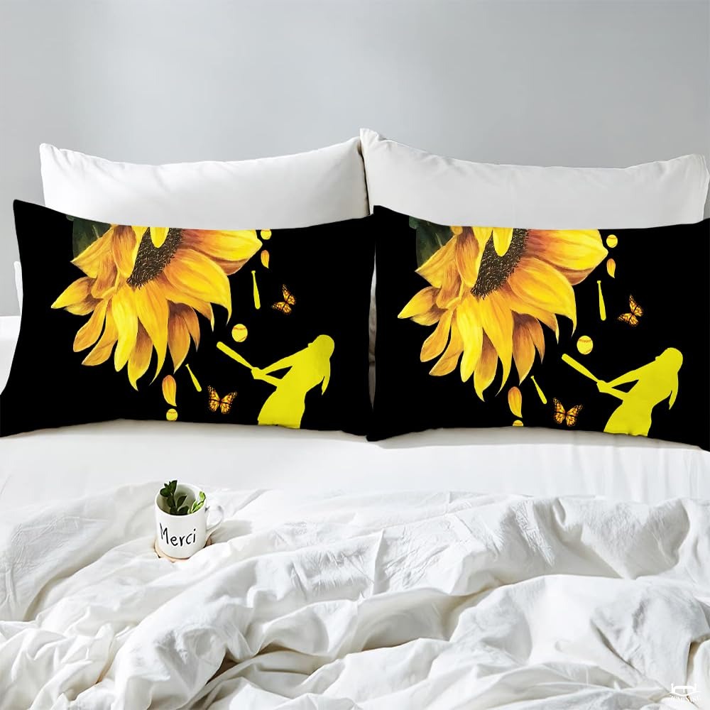 Softball Bedding Set for Softball Lover Heart Love Ball Sports Theme Comforter Girls Women Bright Teal Yellow Room Decorative Comforter Set Full Size