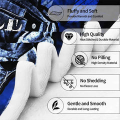 Overhead view of thematic accent officer guardian artwork across deep royal blue stripes.