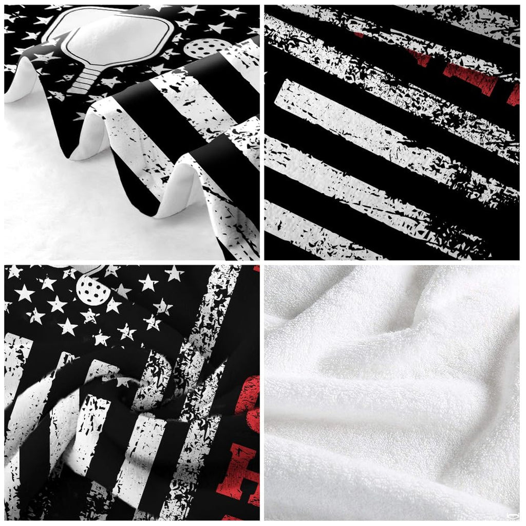 Distressed American flag graphic with pickleball paddle and red lettering, view 5.