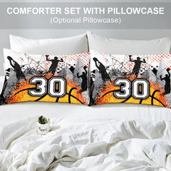 Matching pillowcase detail for athletic sports bedding set featuring coordinating basketball court graphics