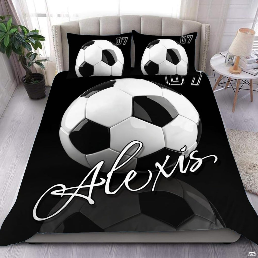 Monochrome black and white football bedding set featuring dynamic gridiron yard lines and athletic football graphics