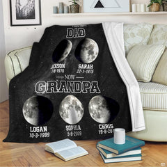 First dad now grandpa moon phase celestial blanket showing lunar discs on starry cosmos view 2
