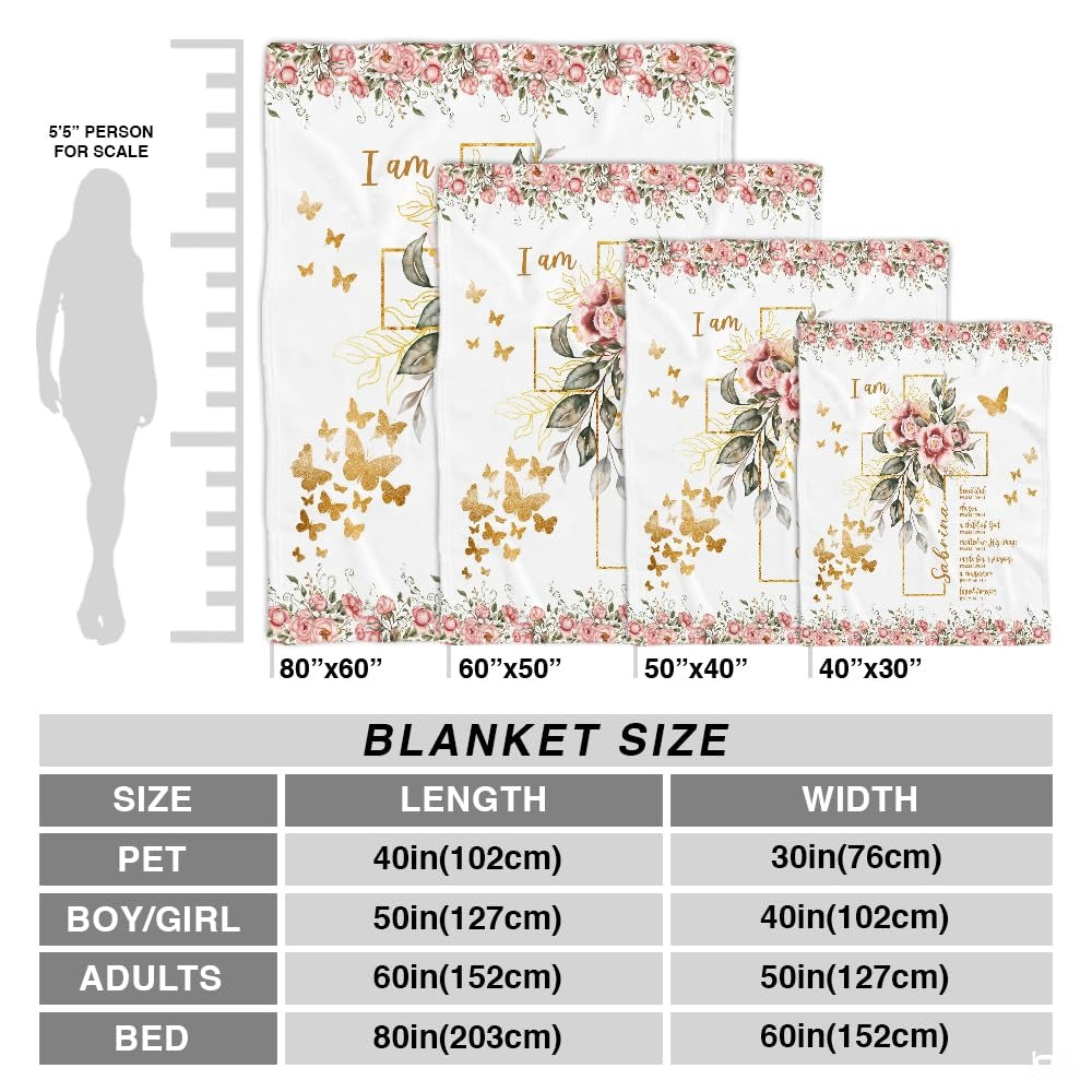 Custom Floral Cross with Butterflies Blanket, Machine Washable