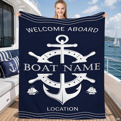 Nautical ship wheel and anchor maritime illustration on deep navy, view 1.