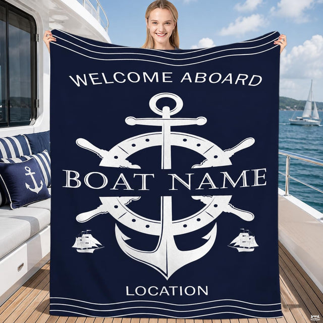 Nautical ship wheel and anchor maritime illustration on deep navy, view 1.