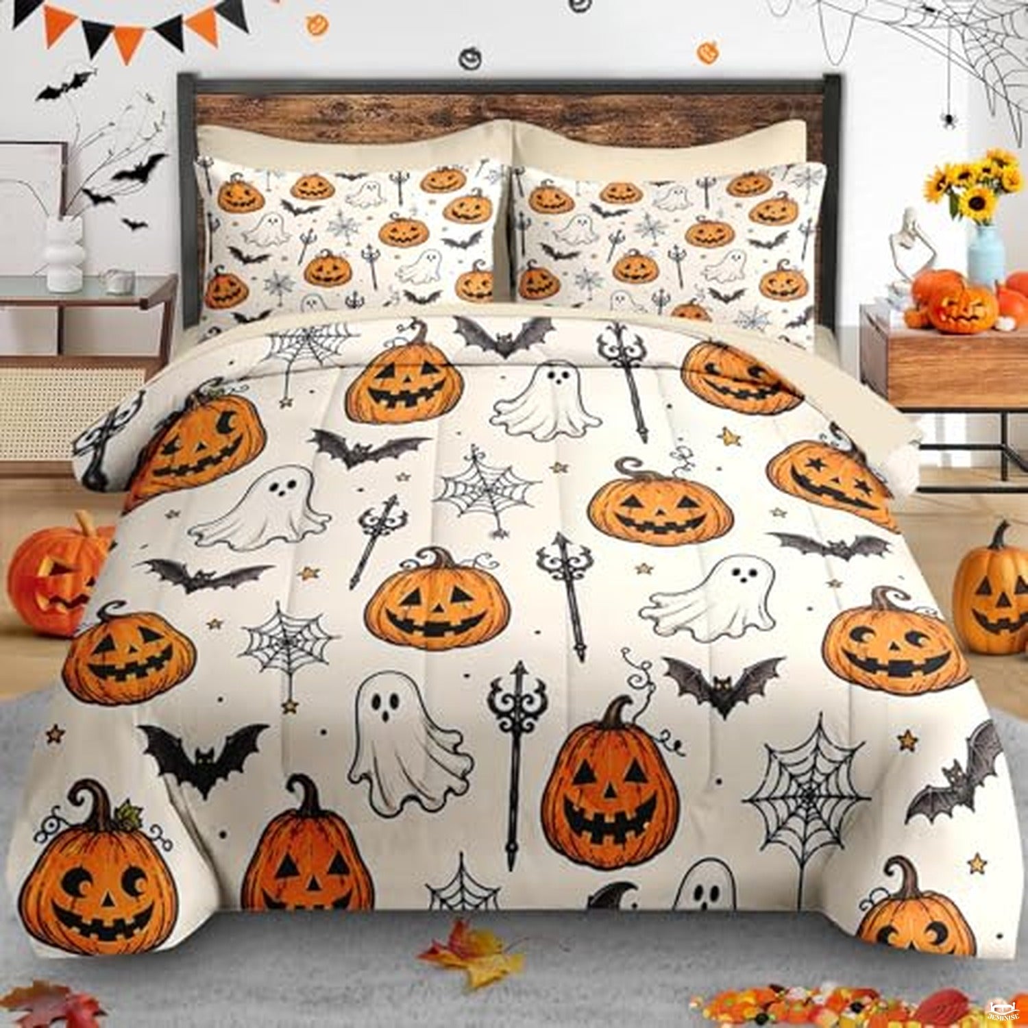 Pamnest Twin Halloween Comforter Set with Sheets, 5 Pieces Evil Bedding