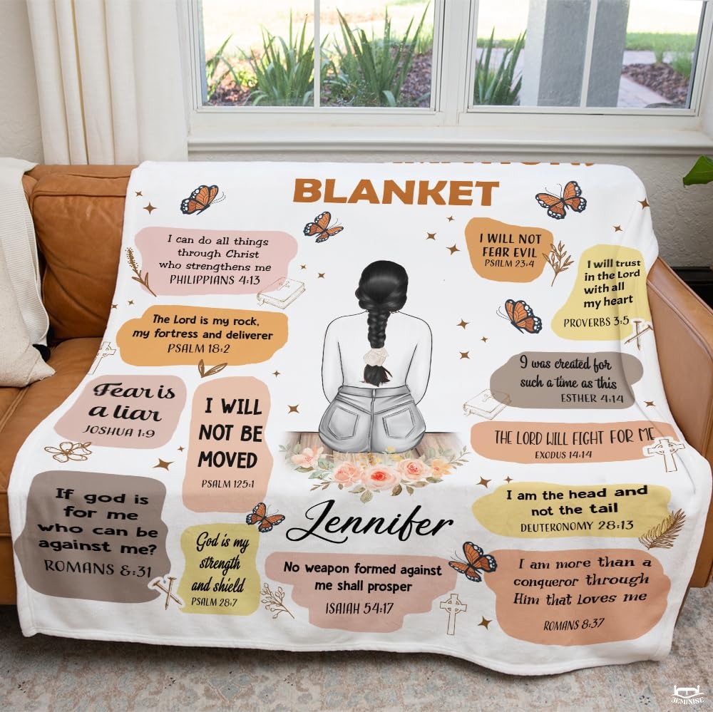 Personalized Christian Affirmation Woman Butterflies Throw Blanket