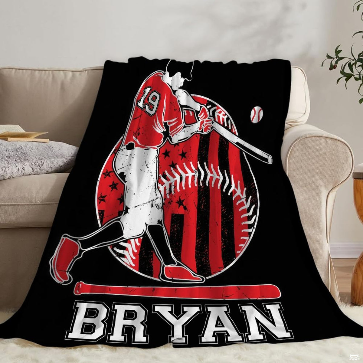 Dynamic patriotic sports baseball graphic bedding set decor angle.