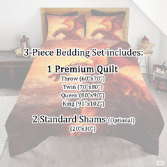 Fantasy Winged Dragon Comforter Set with Volcanic Eruption And Bedroom