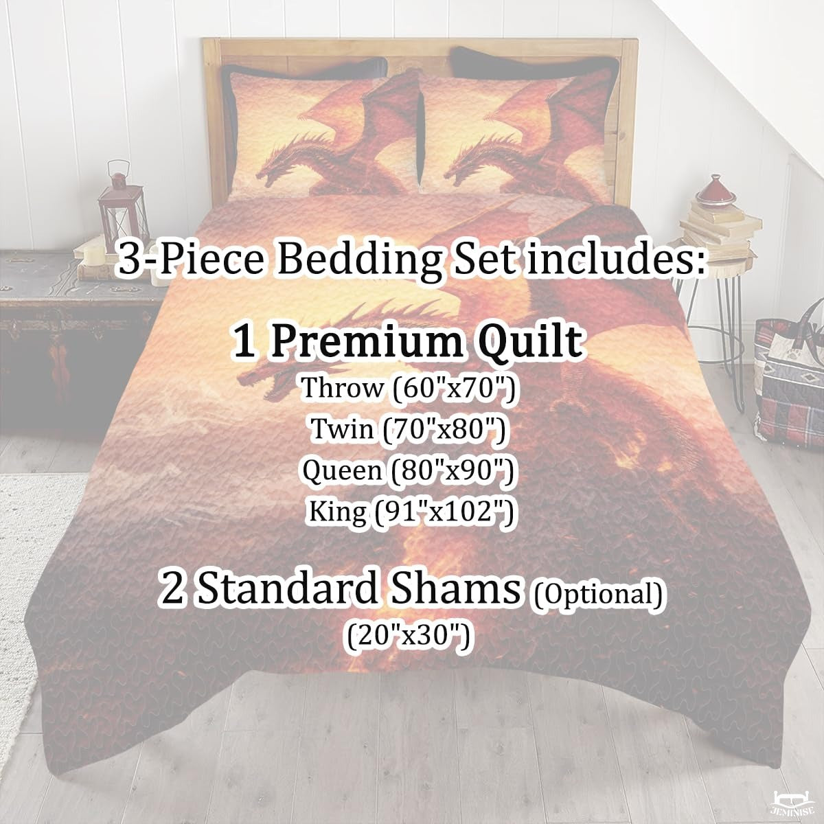 Fantasy Winged Dragon Comforter Set with Volcanic Eruption And Bedroom