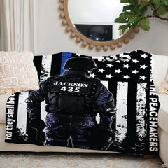 Heroic police tribute graphic with distressed flag stripes and thematic accent-contrast blue center stripe.