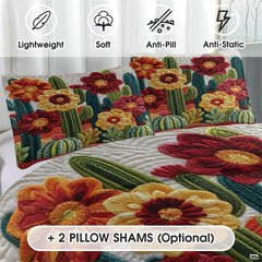Personalized Vibrant Cactus Flower Quilt Set, Machine Washable