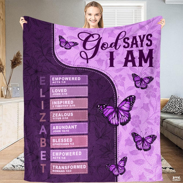 Custom Purple Butterflies Text Blanket, Machine Washable