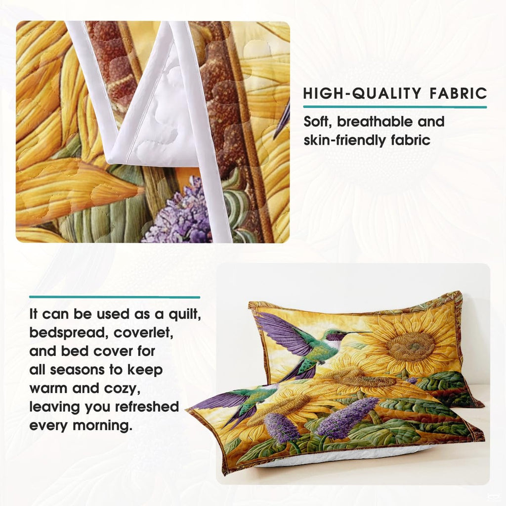 Hummingbird sunflower bedroom decor shown in a warm nature-inspired setting