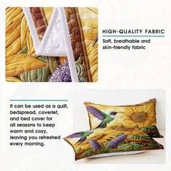 Hummingbird sunflower bedroom decor shown in a warm nature-inspired setting