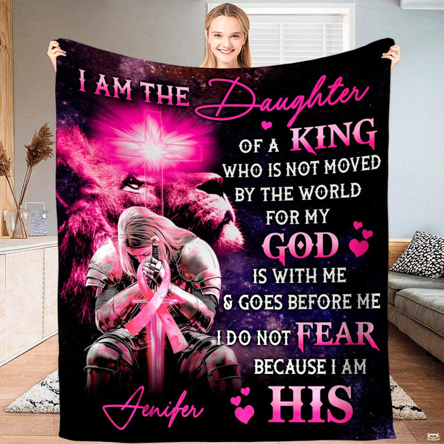 Inspirational artwork showing a kneeling armored warrior before a radiant cross and lion silhouette.