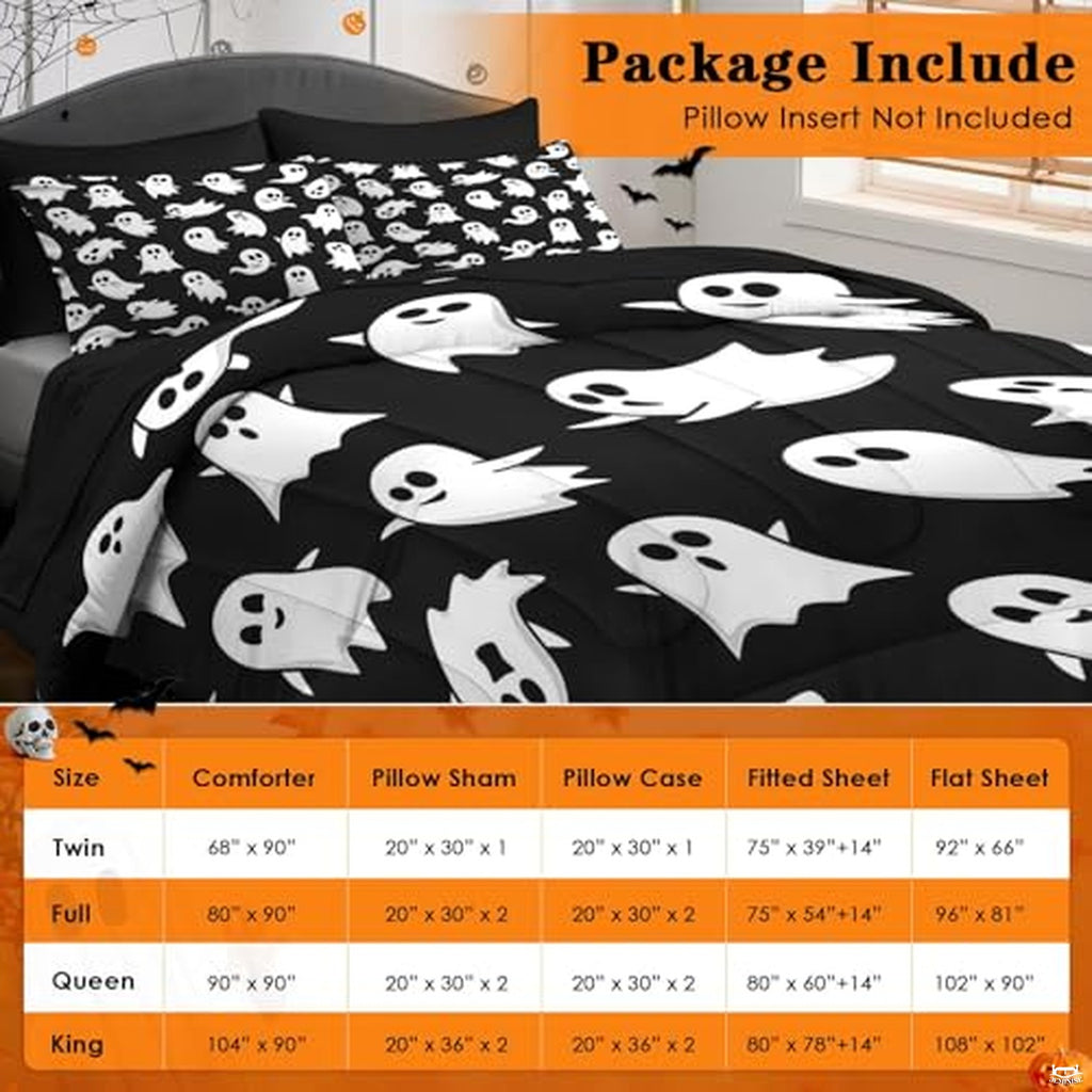 Pamnest Twin Halloween Comforter Set with Sheets, 5 Pieces Cartoon Bedding
