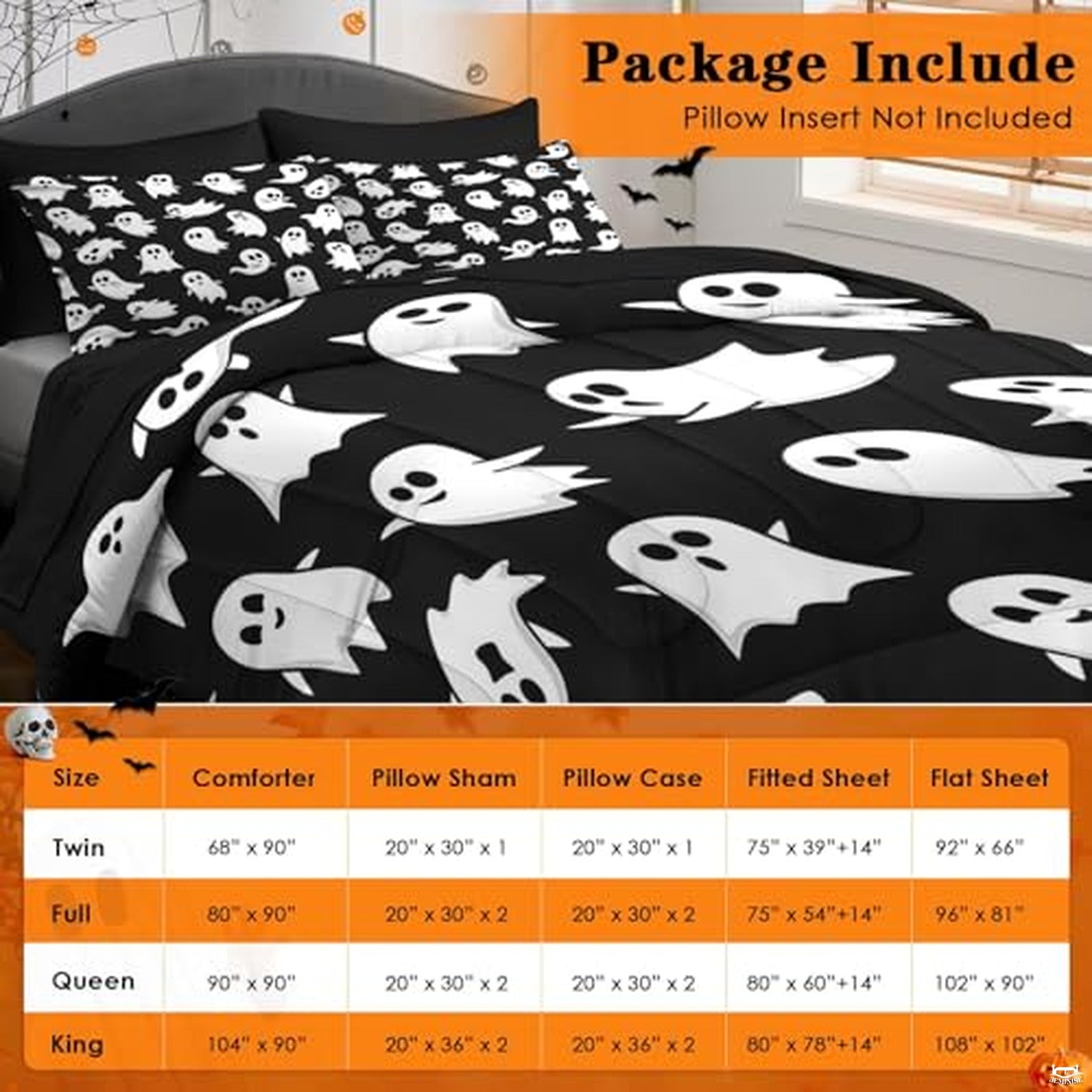 Pamnest Twin Halloween Comforter Set with Sheets, 5 Pieces Cartoon Bedding