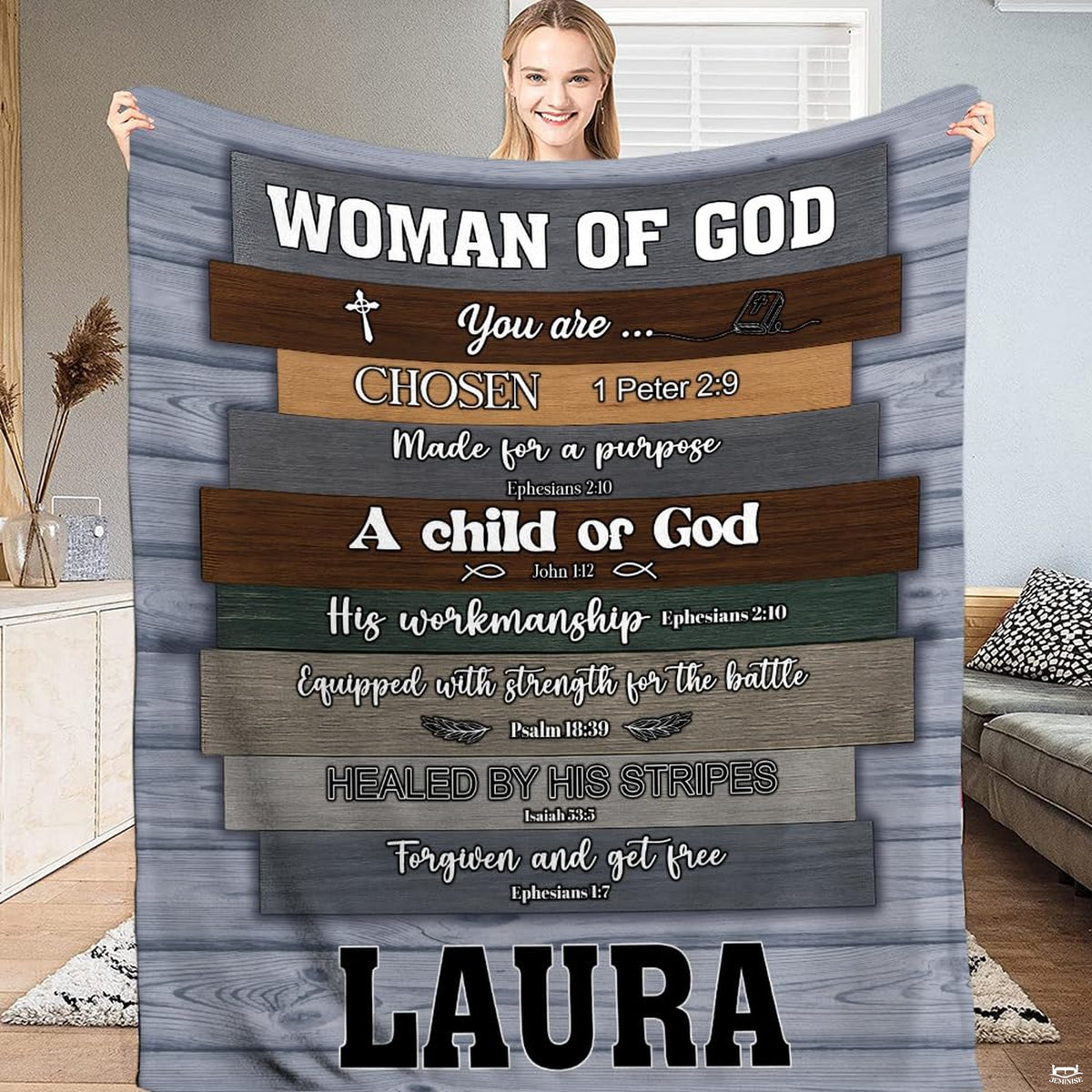 Rustic vertical timber slat art display featuring cross motifs and script typography in teal and walnut hues.