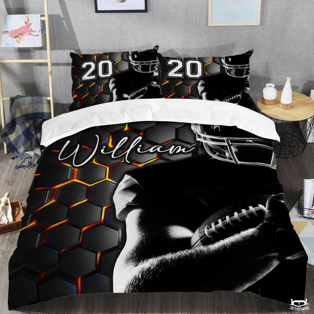 Custom Football Player Holding Ball Close Up Comforter