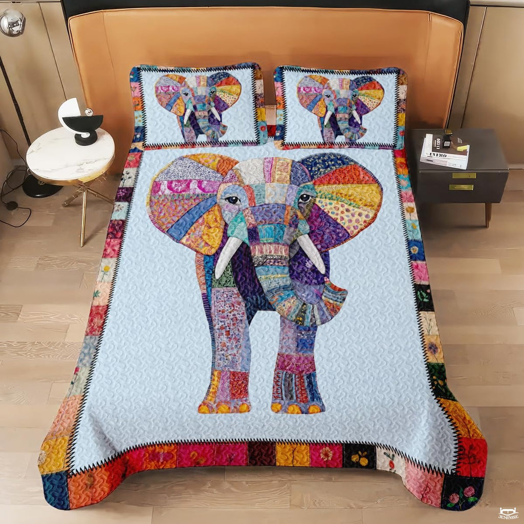 Elephant Patchwork Pattern Quilt Set, Animal Farmhouse Quilt Set Patchwork Style, Premium Quilt Pattern Bedspread, Elephant Bedding Quilt for Birthday Gift