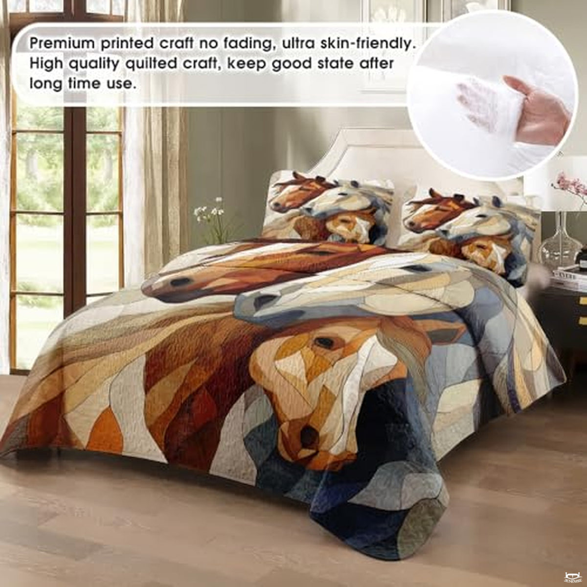Personalized Patchwork Horse Quilt Set, Rustic Quilt Full Size for Bedroom Decor, Cowboy Western Farmhouse Cabin Animal Print Quilt King Size, Soft Lightweight Bed Set (Patchwork Horse 6)