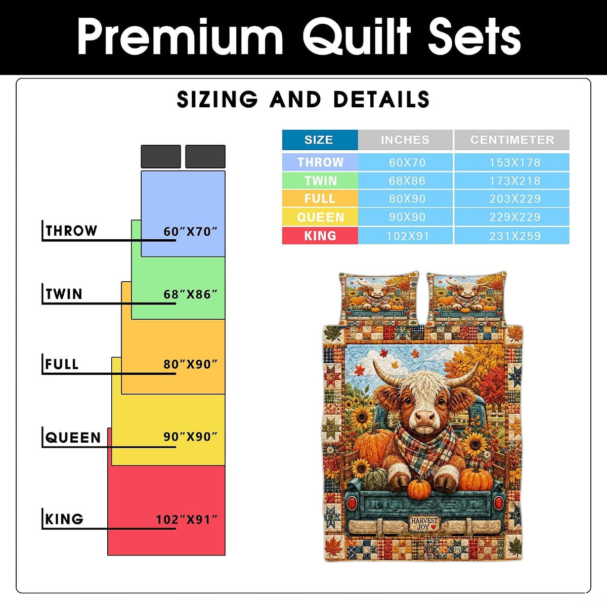 Coordinated pillow sham showcasing Highland cow in vintage truck artwork from the autumn bedding set