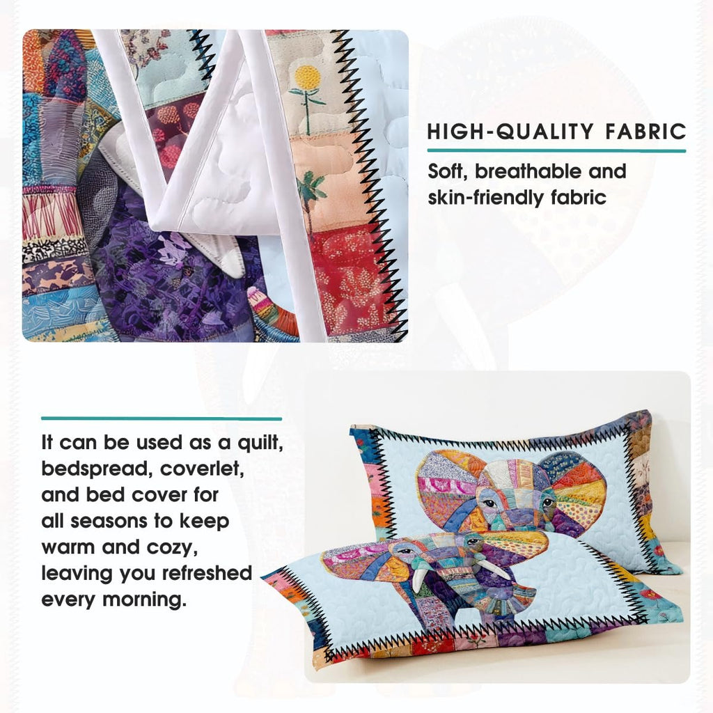 Elephant Patchwork Pattern Quilt Set, Animal Farmhouse Quilt Set Patchwork Style, Premium Quilt Pattern Bedspread, Elephant Bedding Quilt for Birthday Gift