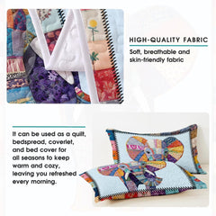 Elephant Patchwork Pattern Quilt Set, Animal Farmhouse Quilt Set Patchwork Style, Premium Quilt Pattern Bedspread, Elephant Bedding Quilt for Birthday Gift