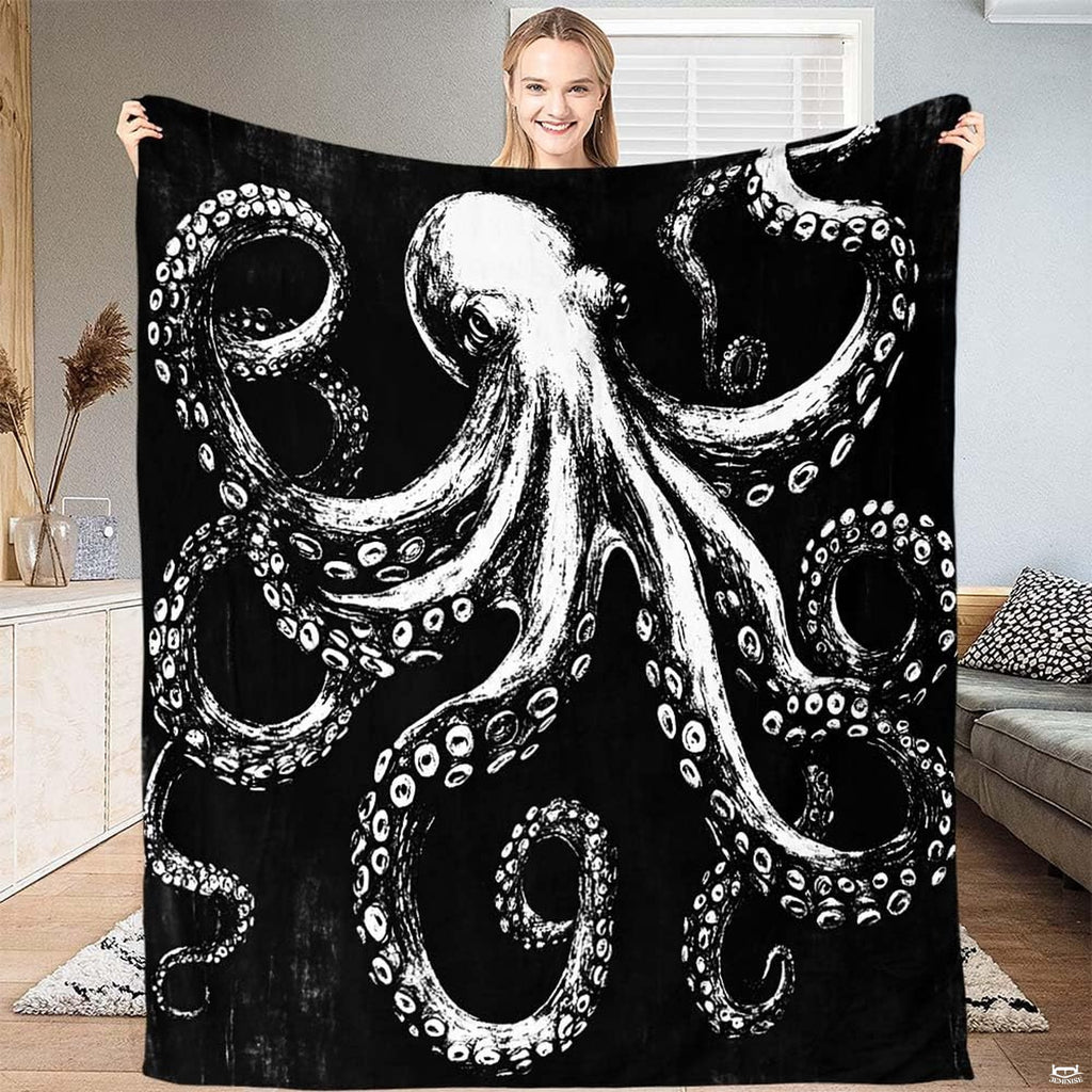 Lifestyle view showing giant kraken octopus design held open.