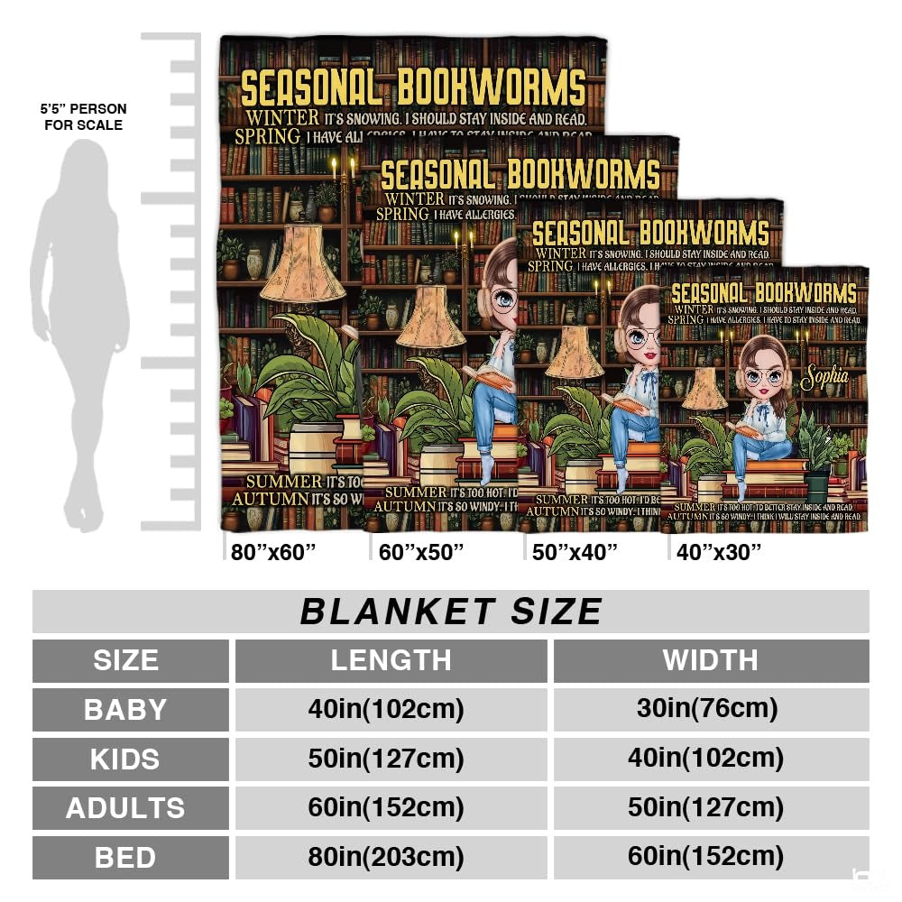 Personalized Seasonal Bookworms Sophia Reading Girl Throw Blanket