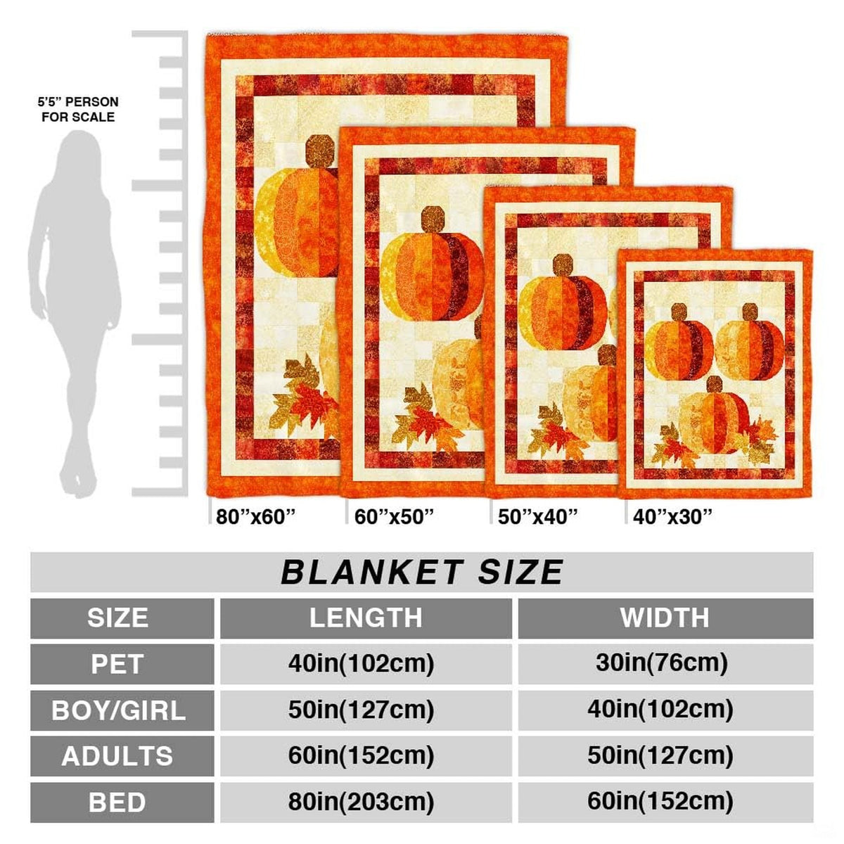 Autumn harvest pumpkins throw blanket folded neatly on bedroom bench