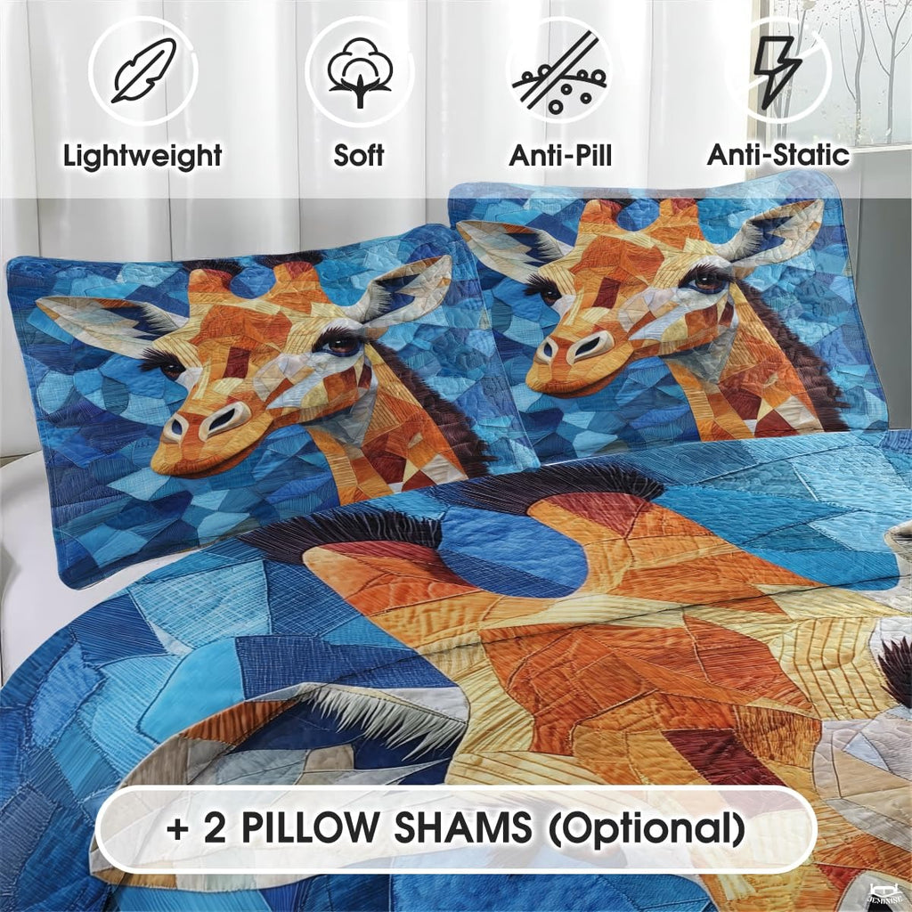 Giraffe Patchwork Style Printed Quilt, Animal Patchwork Bedding - Farmhouse Quilt Set, Premium Pattern Printed Quilts Giraffe Bedspread, Giraffe Bedding Set