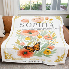 Custom Floral Butterfly Inspirational Blanket, Machine Wash - Design 8