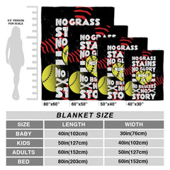 Size guide display showing multiple dimension choices for the motivational softball throw blanket