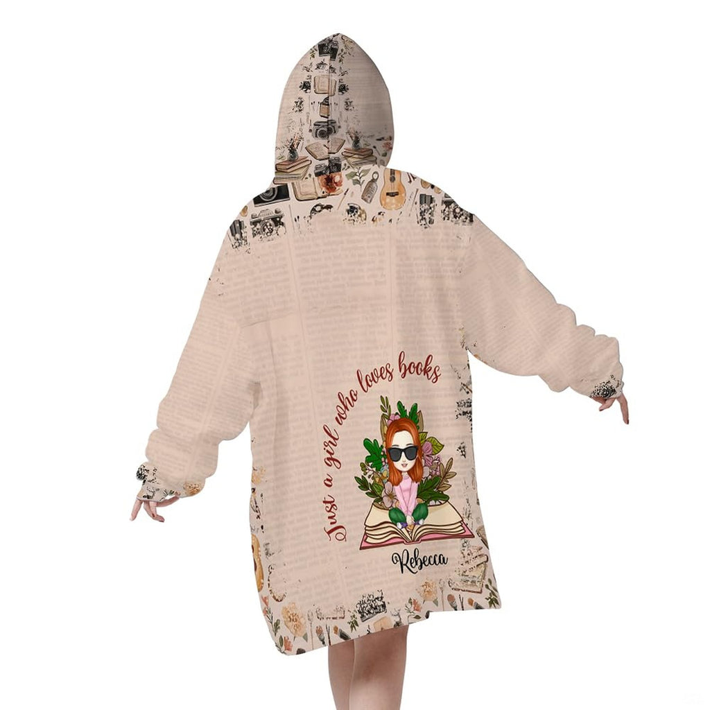Bookworm girl reading floral throw blanket view 2 highlighting literary artwork and creative elements
