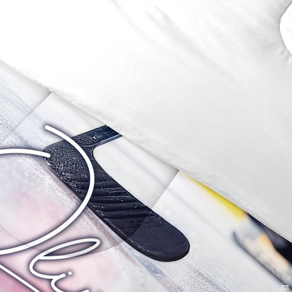 Folded presentation of ice hockey bedding displaying sharp graphic clarity in plum purple and red tones