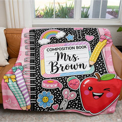 Nostalgic bedroom decor bedding styled with strawberry stickers, craft scissors, and whimsical stationery art.