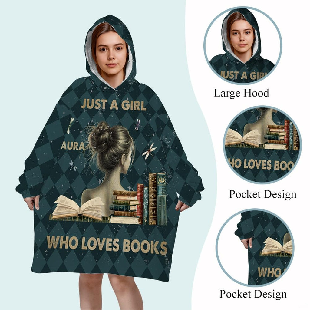 Dark academia book lover design with reader girl, book stacks, and dragonflies, view 4.