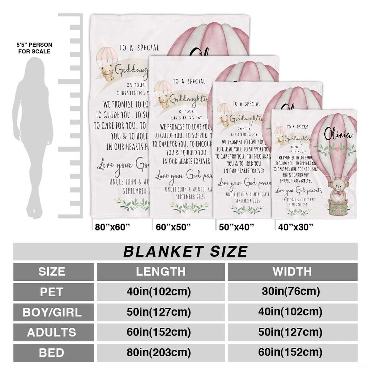 Teddy bear hot air balloon throw blanket view 3 highlighting storybook bear, stripes, and botanical sprigs