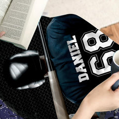 Patriotic baseball batter and distressed flag graphic accenting stylish bedroom bedding.
