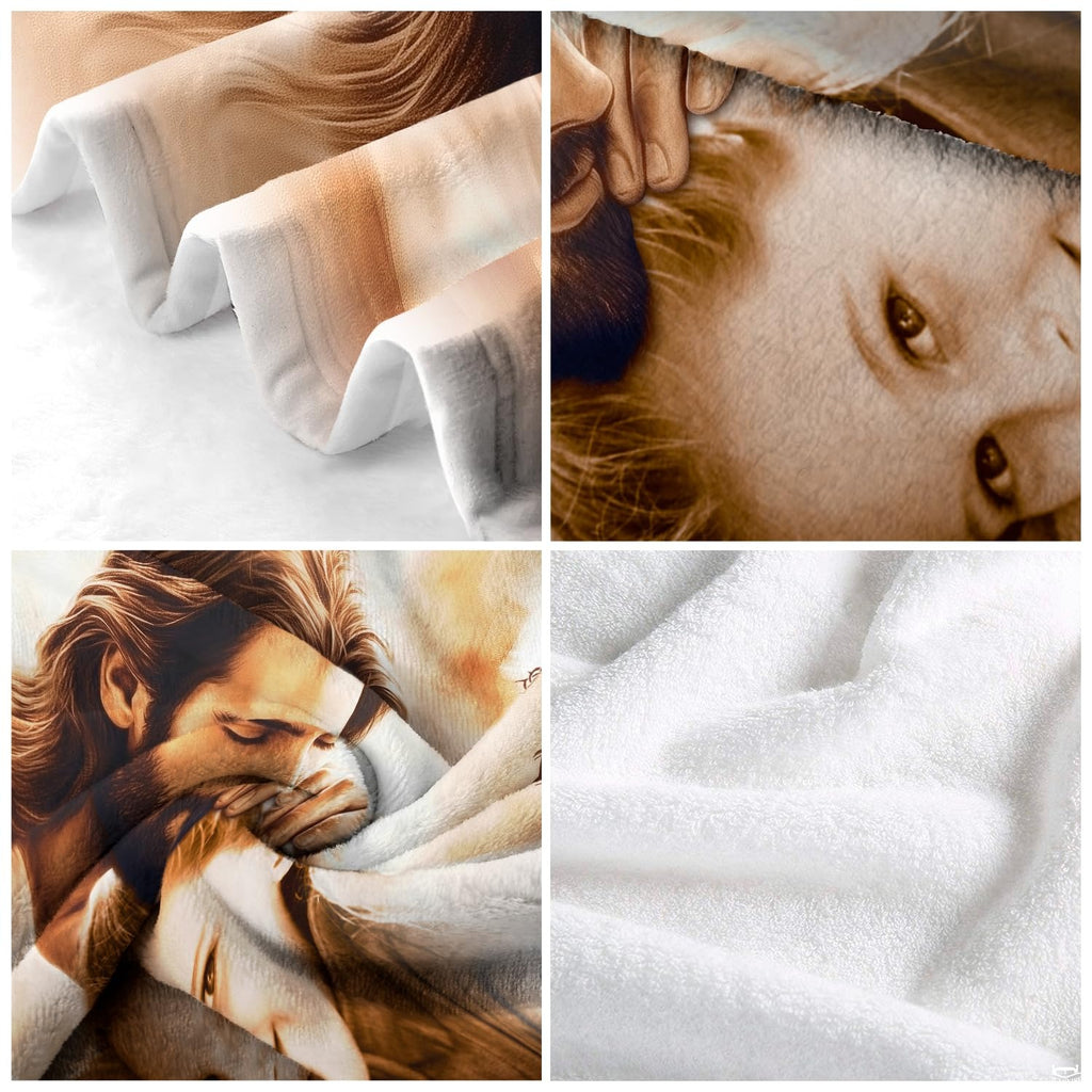 Jesus embracing child welcome home memorial blanket showing religious artwork view 4